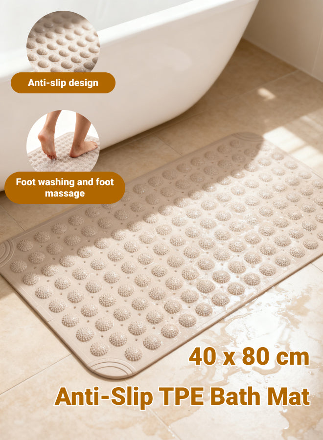 (Sample) Coconut Ba浴室垫 防滑 TPE 环保淋浴垫（带强力吸盘 + 排水孔）快干可机洗柔软缓冲浴缸 / 淋浴脚垫（卡其色，80×40cmr Soap